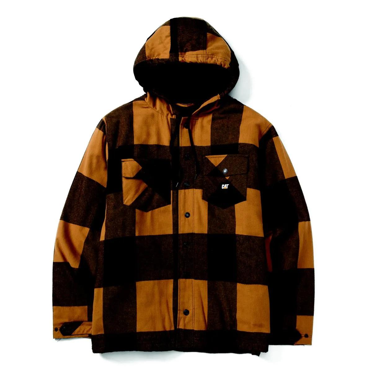 Jaqueta de Camisa de Flanela com Capuz para Homens