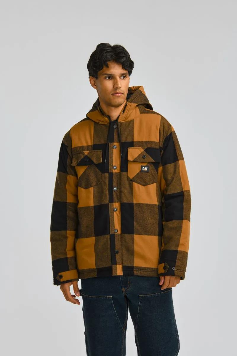 Jaqueta de Camisa de Flanela com Capuz para Homens